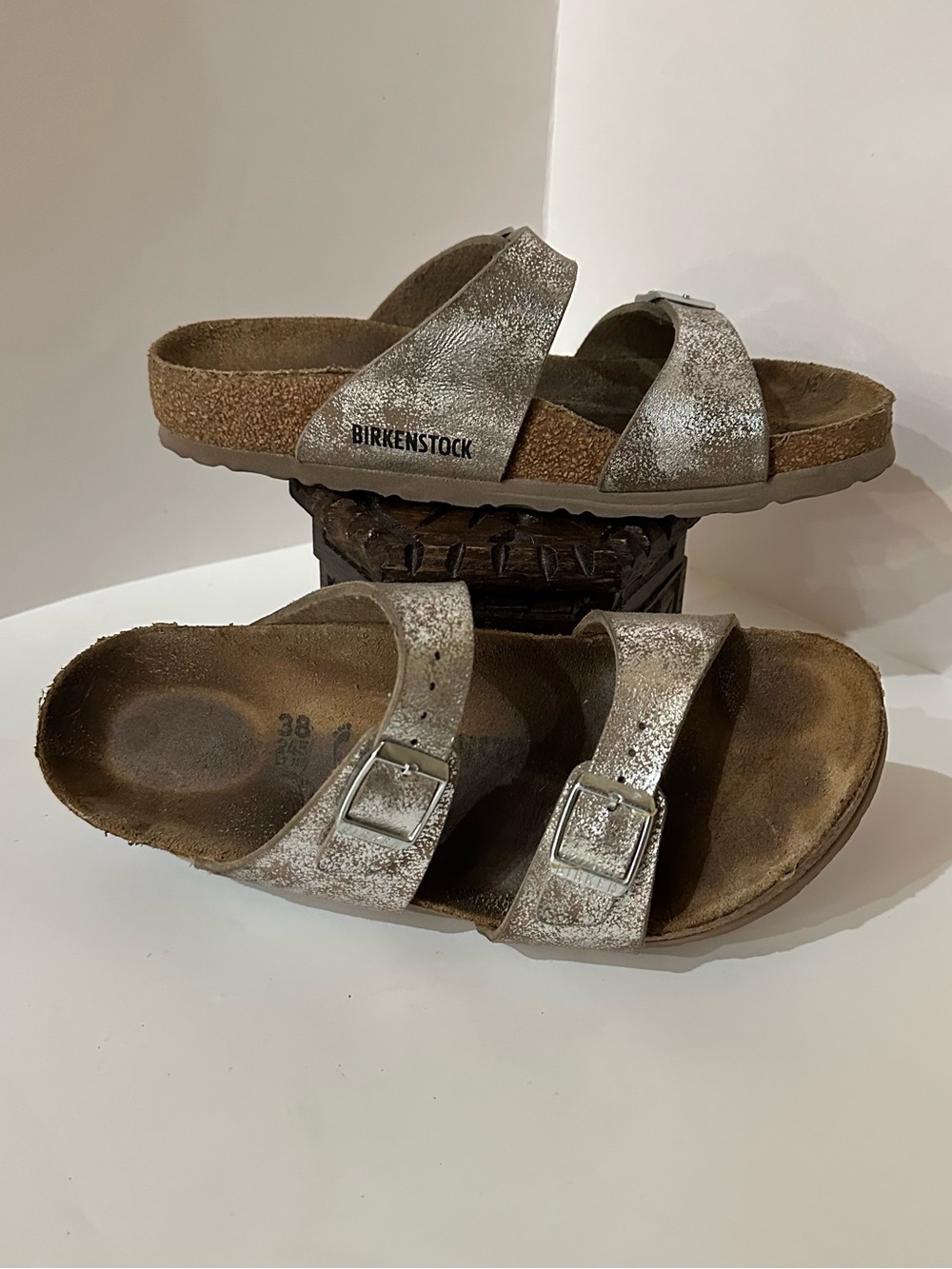 Birkenstock Sydney Washed Metallic Silver Synthetics Narrow Size 38 1026958